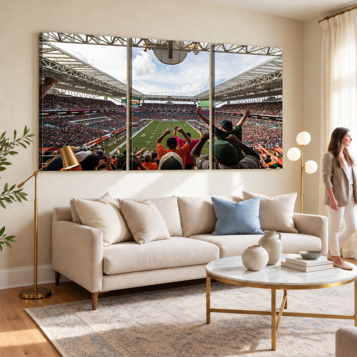 66239-MGV-CV-36X24 - Miami Hurricanes Football Team Wall Art Print - Miami Hard Rock Stadium Wall Art Canvas Print