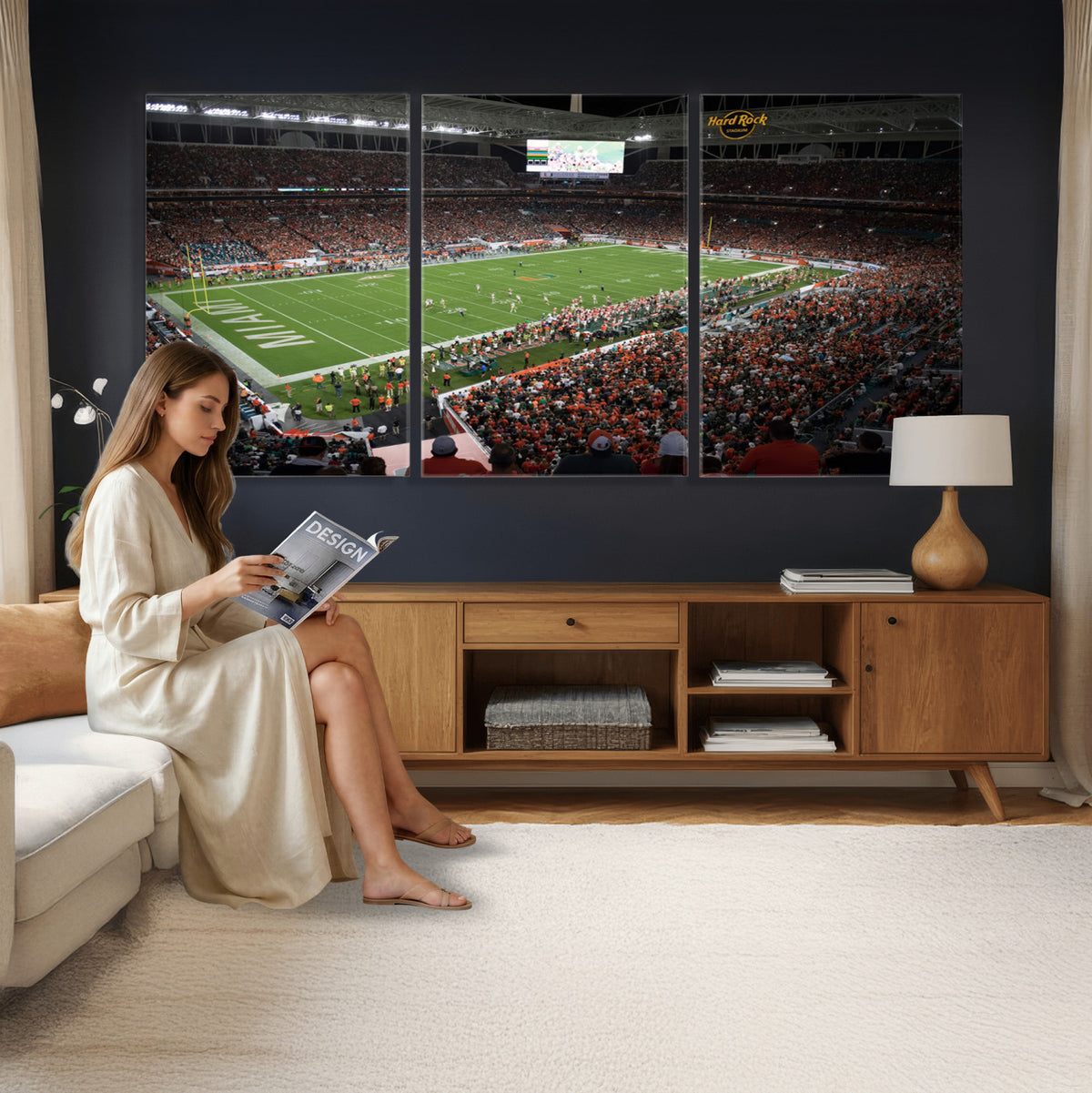 33698-PAN-FL-20X10 - Miami Hurricanes Football Team Print Canvas- Miami Hard Rock Stadium Wall Art Canvas Print
