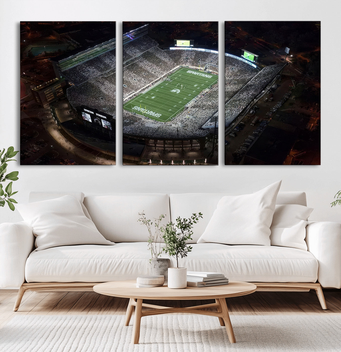MGV-CV-60X30-3P - Michigan State Spartans Football Team Print - East Lansing Spartan Stadium Print Wall Art