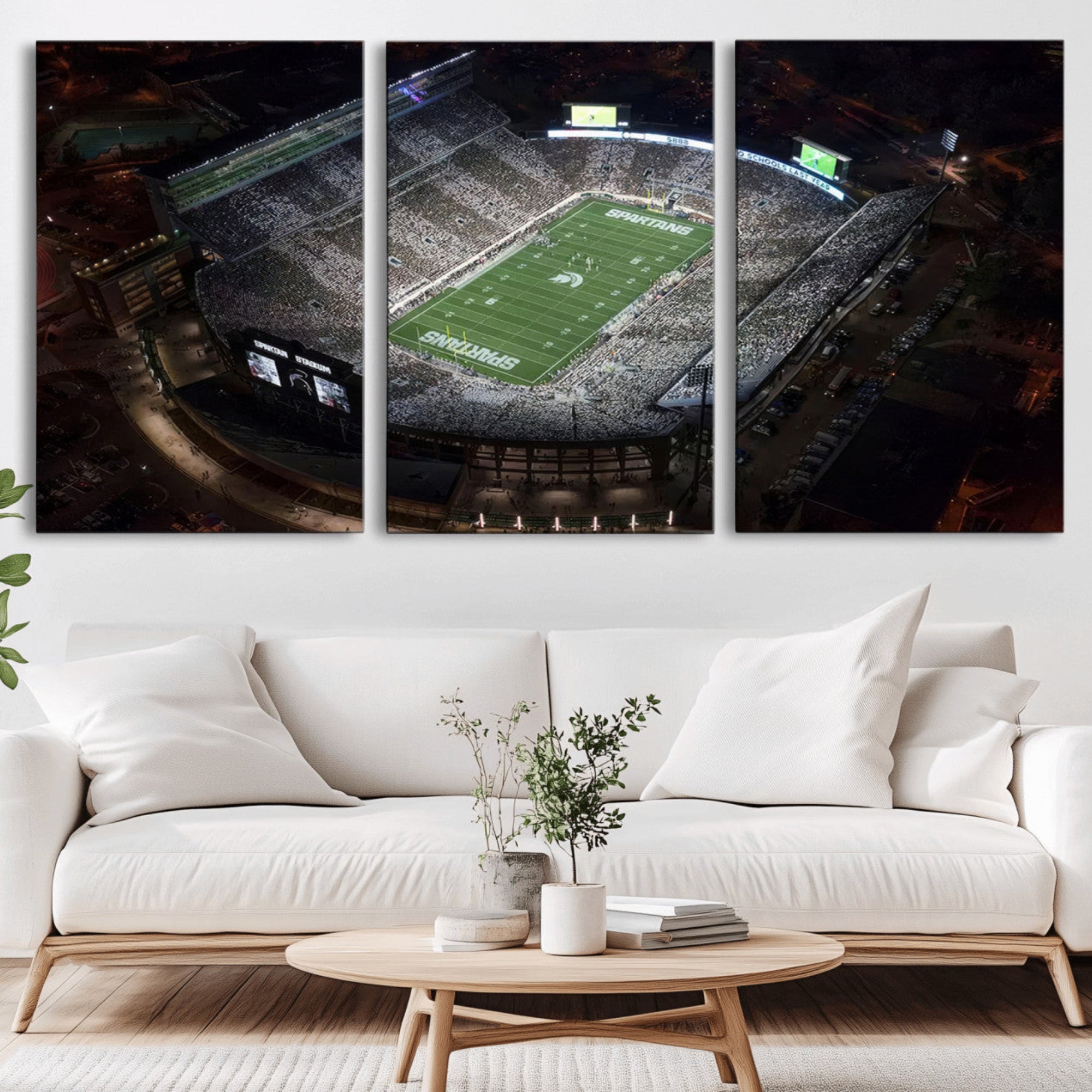 62258-MGV-CV-36X24-Michigan State Spartans Football Team Print - East Lansing Spartan Stadium Print Wall Art