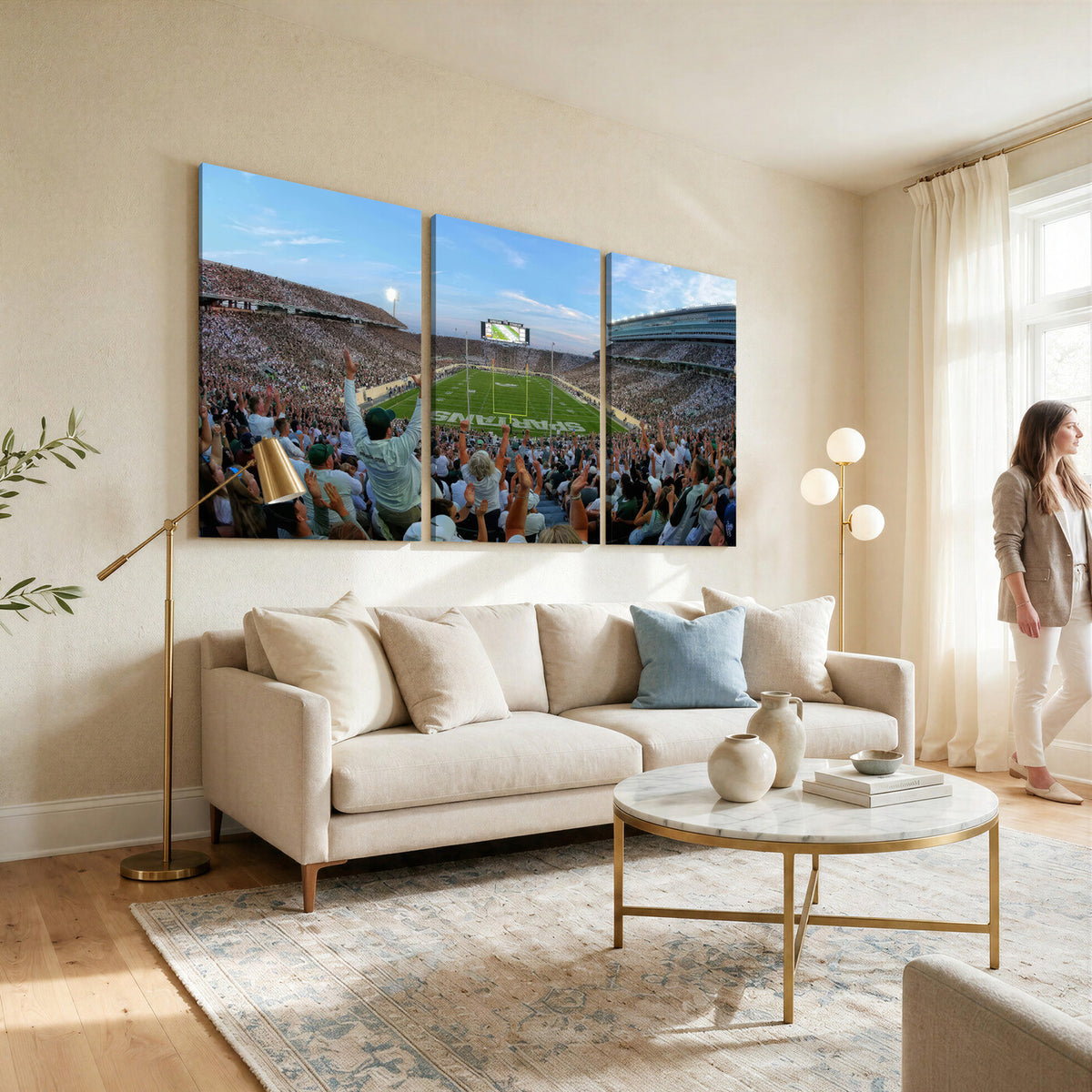 73105-PAN-FL-20X10 - Michigan State Spartans Football Team Art Print - East Lansing Spartan Stadium Wall Art Canvas Print