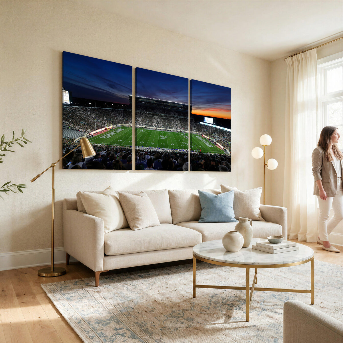 49074-MGV-CV-36X24 - Michigan State Spartans Football Team Print, East Lansing, Home Bar Wall Decor