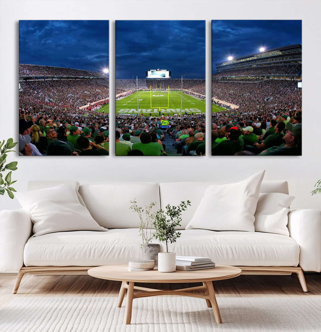 Michigan State Spartans Football Team Print - East Lansing Spartan Stadium Wall Art Canvas Print