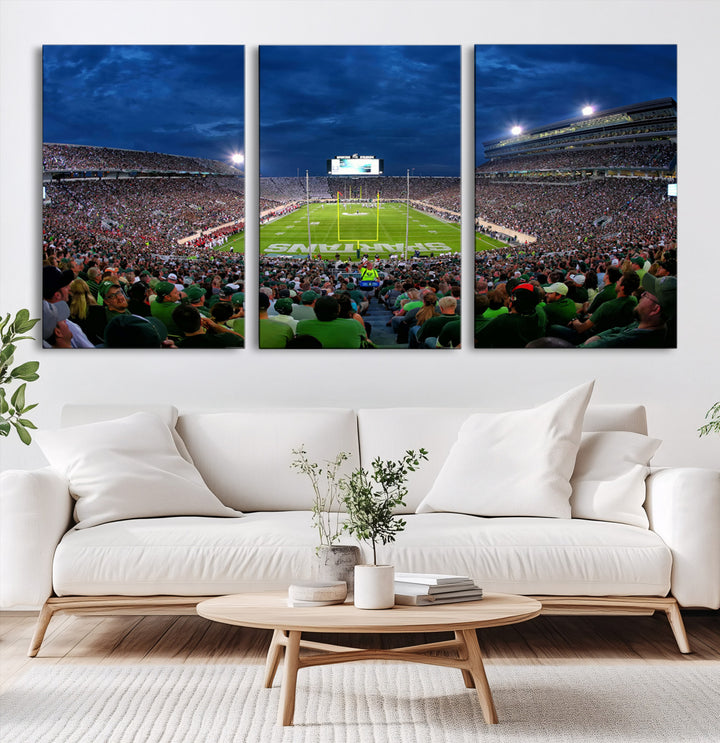Michigan State Spartans Football Team Print - East Lansing Spartan Stadium Wall Art Canvas Print