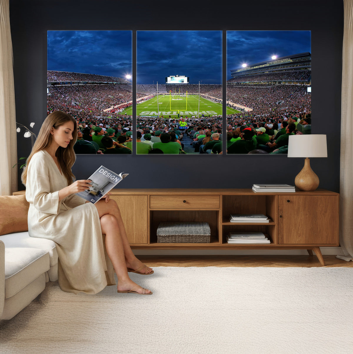35248-PAN-FL-20X10 - Michigan State Spartans Football Team Print - East Lansing Spartan Stadium Wall Art Canvas Print