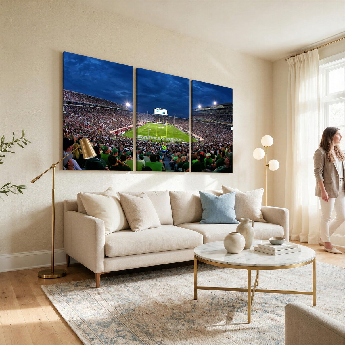 35248-MGV-CV-36X24 - Michigan State Spartans Football Team Print, East Lansing, Extra Large Game Room Wall Decor