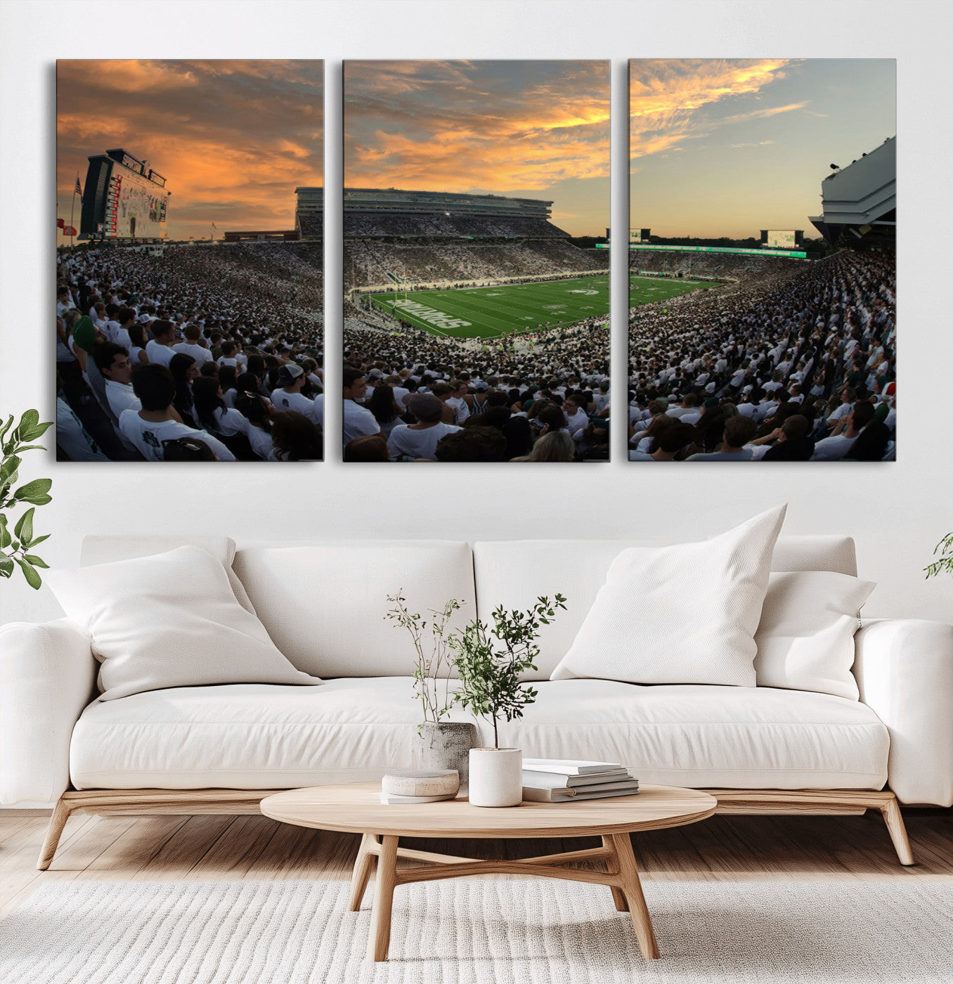 MGV-CV-60X30-3P - Michigan State Spartans Football Team Print - East Lansing Spartan Stadium Wall Art Canvas Print