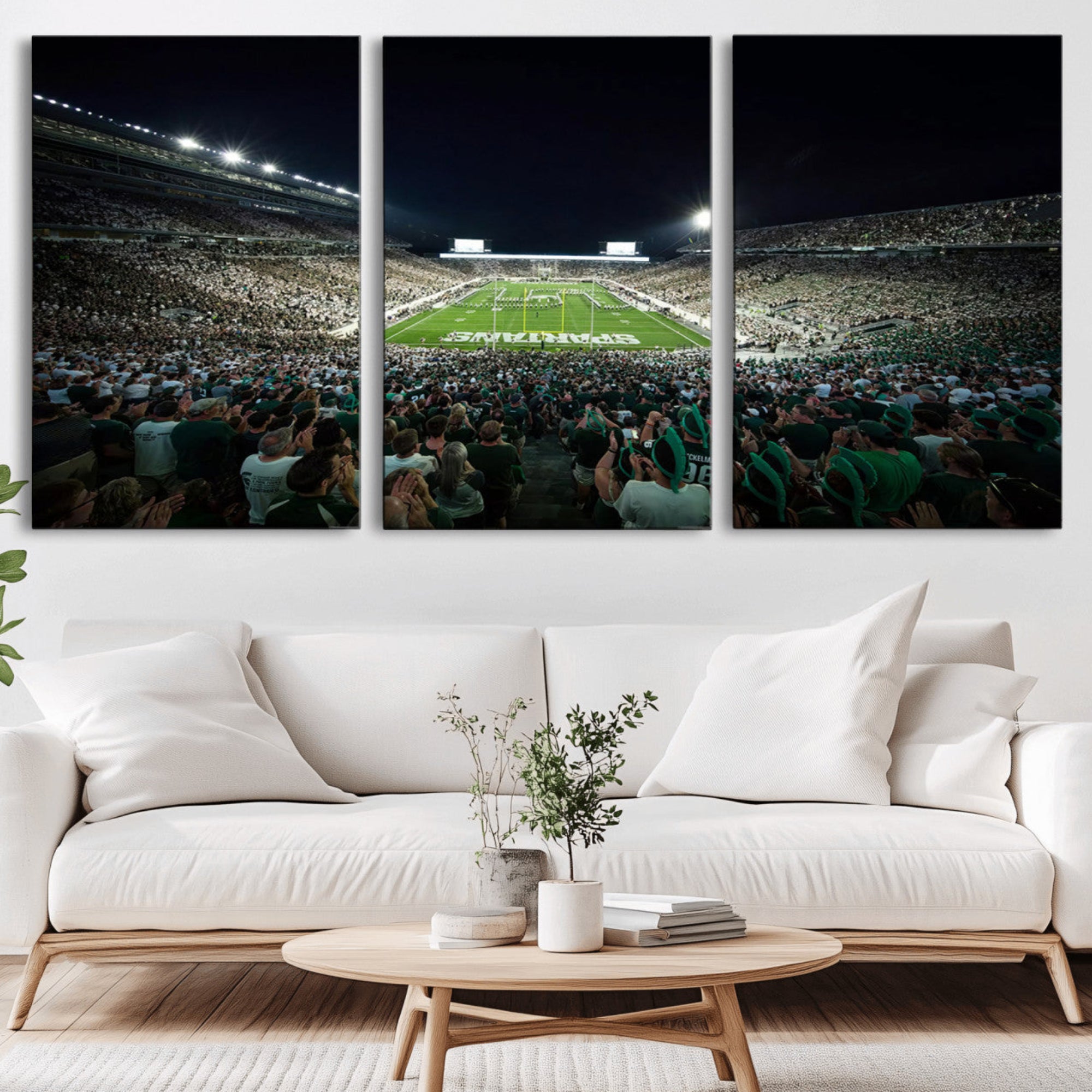 57523-MGV-CV-36X24-Framed Michigan State Spartans Football Team Print - East Lansing Spartan Stadium Wall Art Canvas