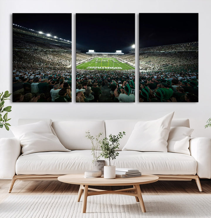 Michigan State Spartans Football Team Print - East Lansing Spartan Stadium Wall Art Canvas Print