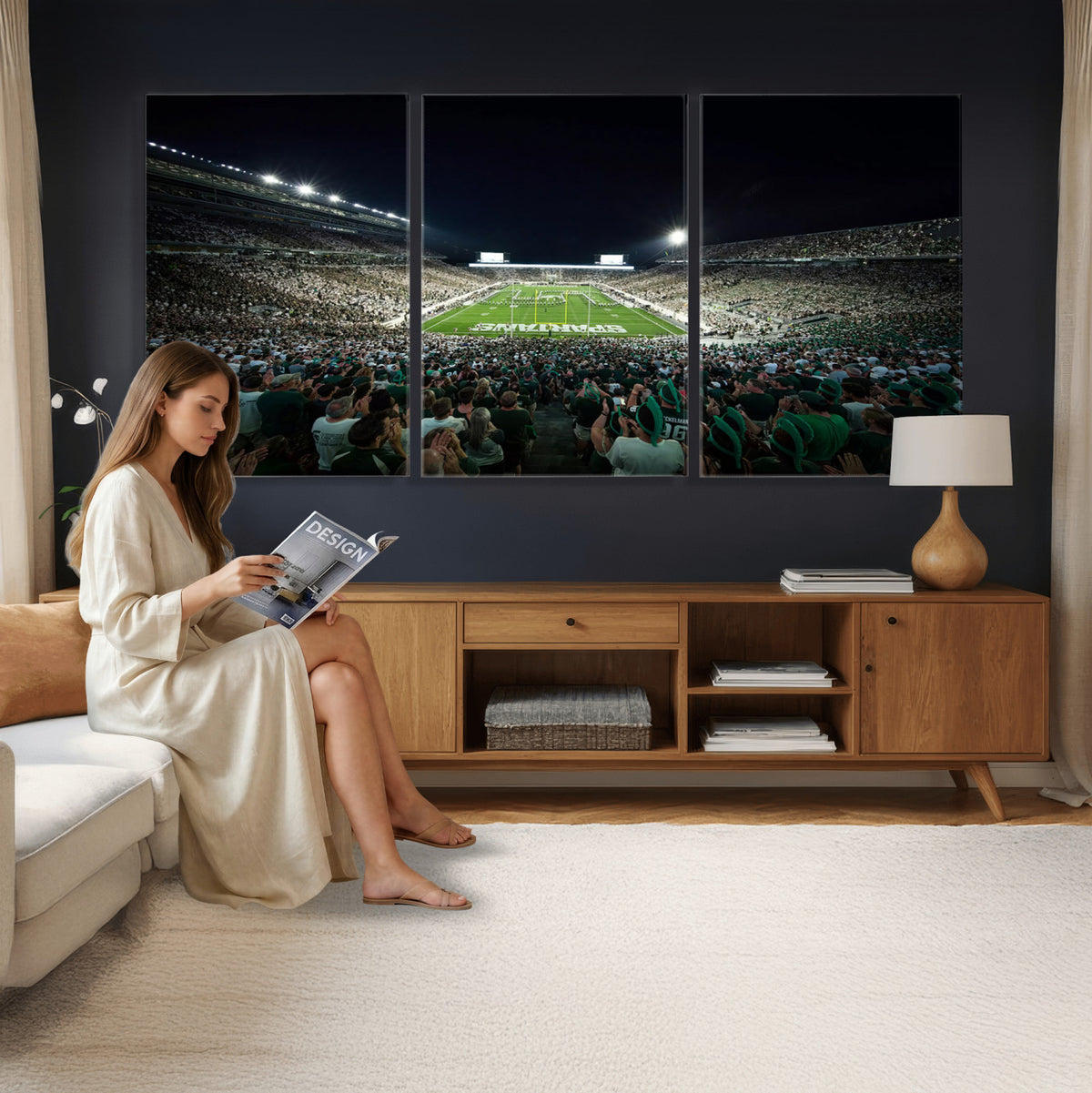 57523-PAN-FL-20X10 - Framed Michigan State Spartans Football Team Print - East Lansing Spartan Stadium Wall Art Canvas