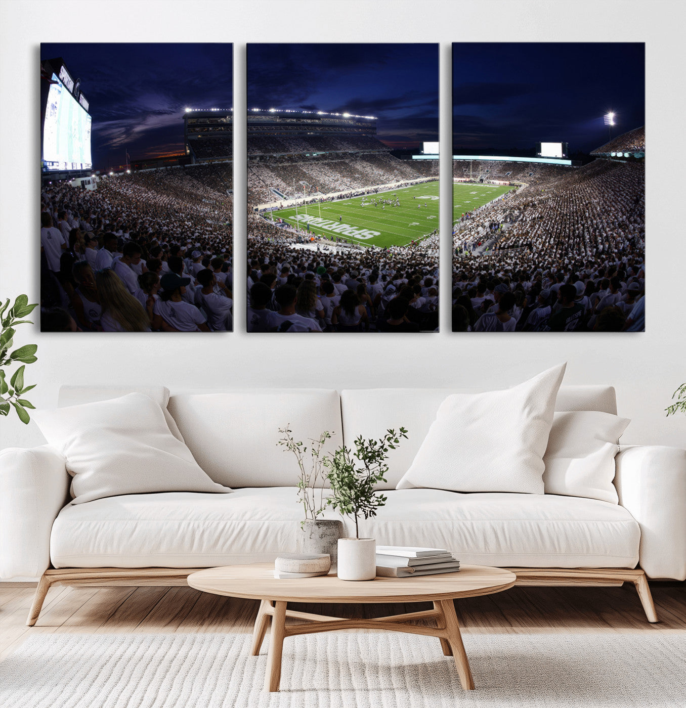 MGV-CV-60X30-3P - Michigan State Spartans Canvas, Framed Football Team Print - East Lansing Spartan Stadium Wall Art