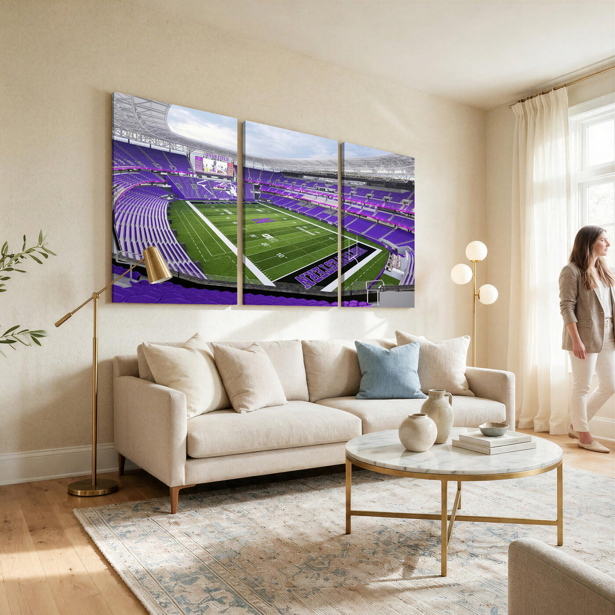 49190-MGV-CV-36X24 - Northwestern University Wildcats Football Team Print - Evanston Ryan Field Wall Art Canvas Print