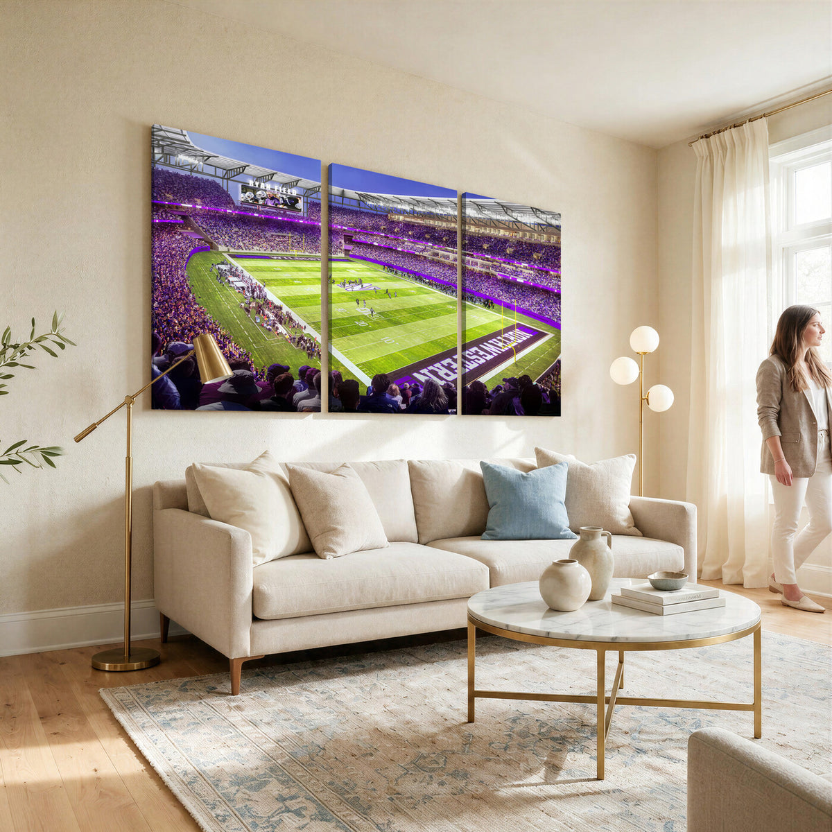 81245-MGV-CV-36X24 - Northwestern University Wildcats Football Team Print - Evanston Ryan Field Wall Art Canvas Print
