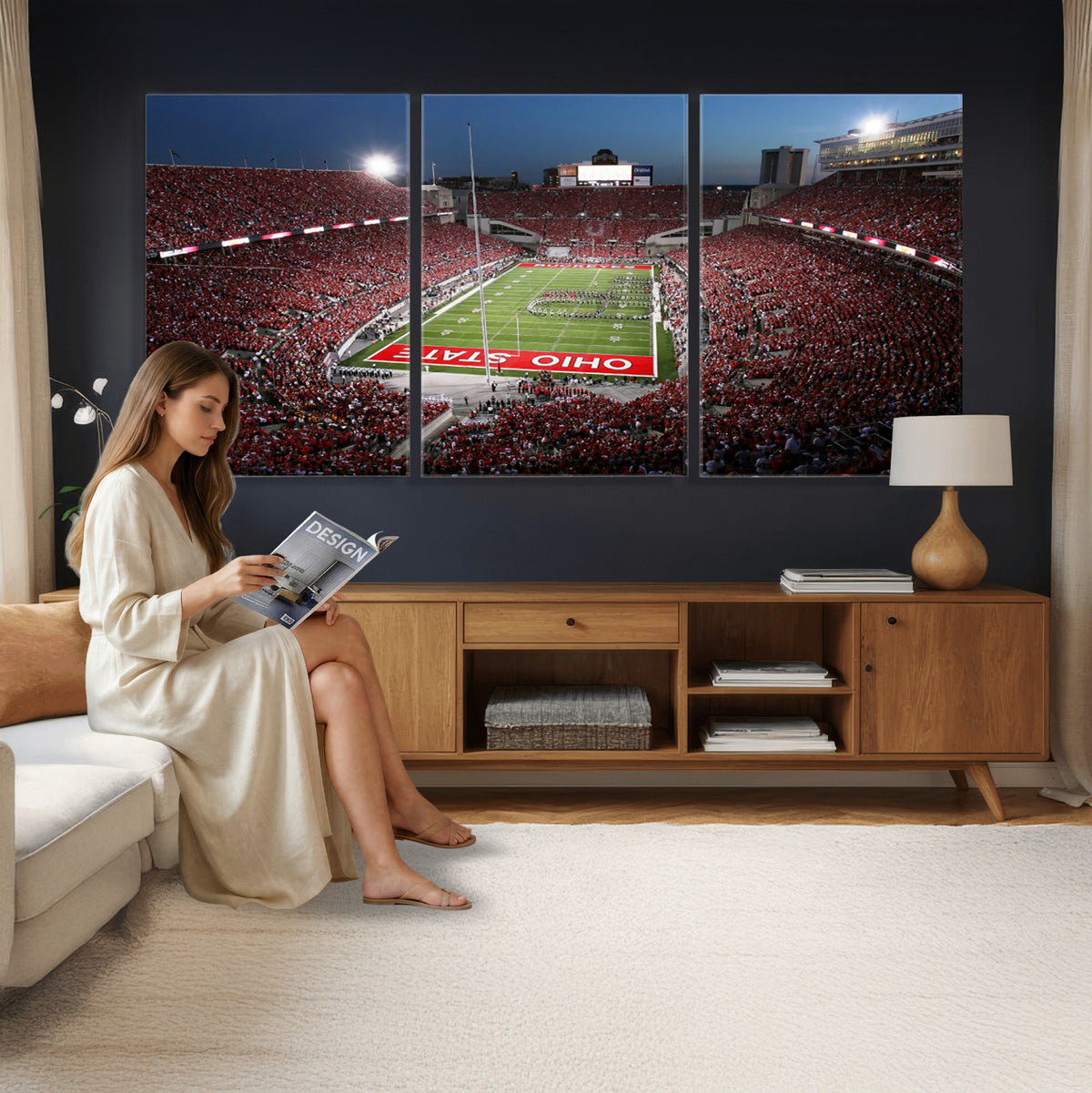 98743-PAN-FL-20X10 - Ohio State University Buckeyes Football Team Print - Columbus Ohio Stadium Wall Art Canvas Print