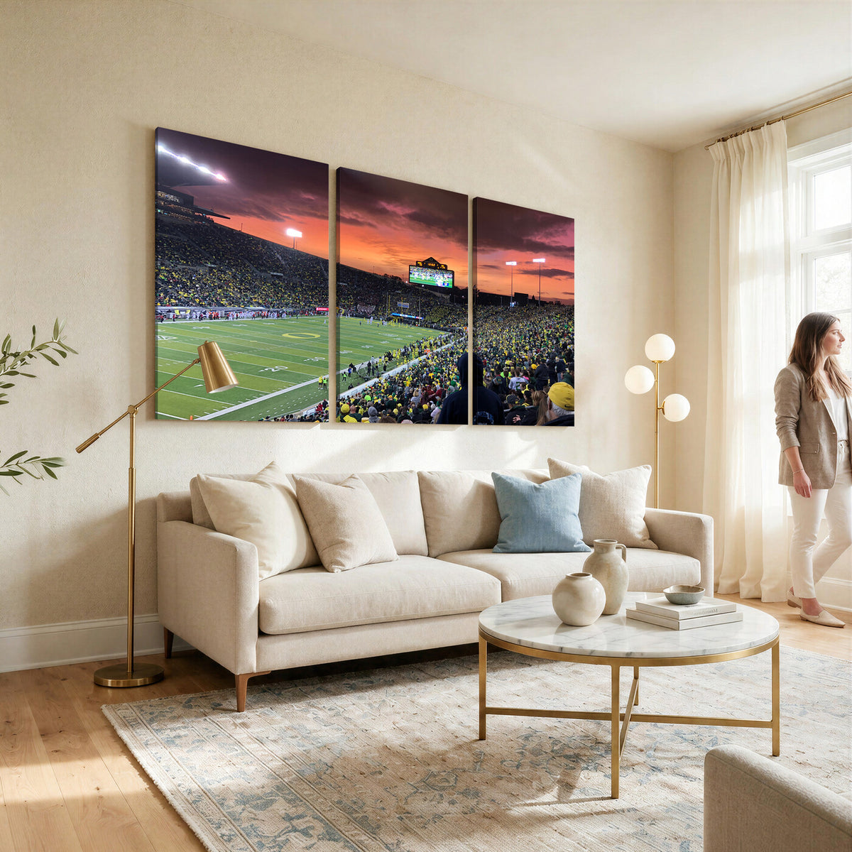 75065-MGV-CV-36X24 - Eugene Autzen Stadium Canvas Wall Art Print, Sunset Over the Football Field