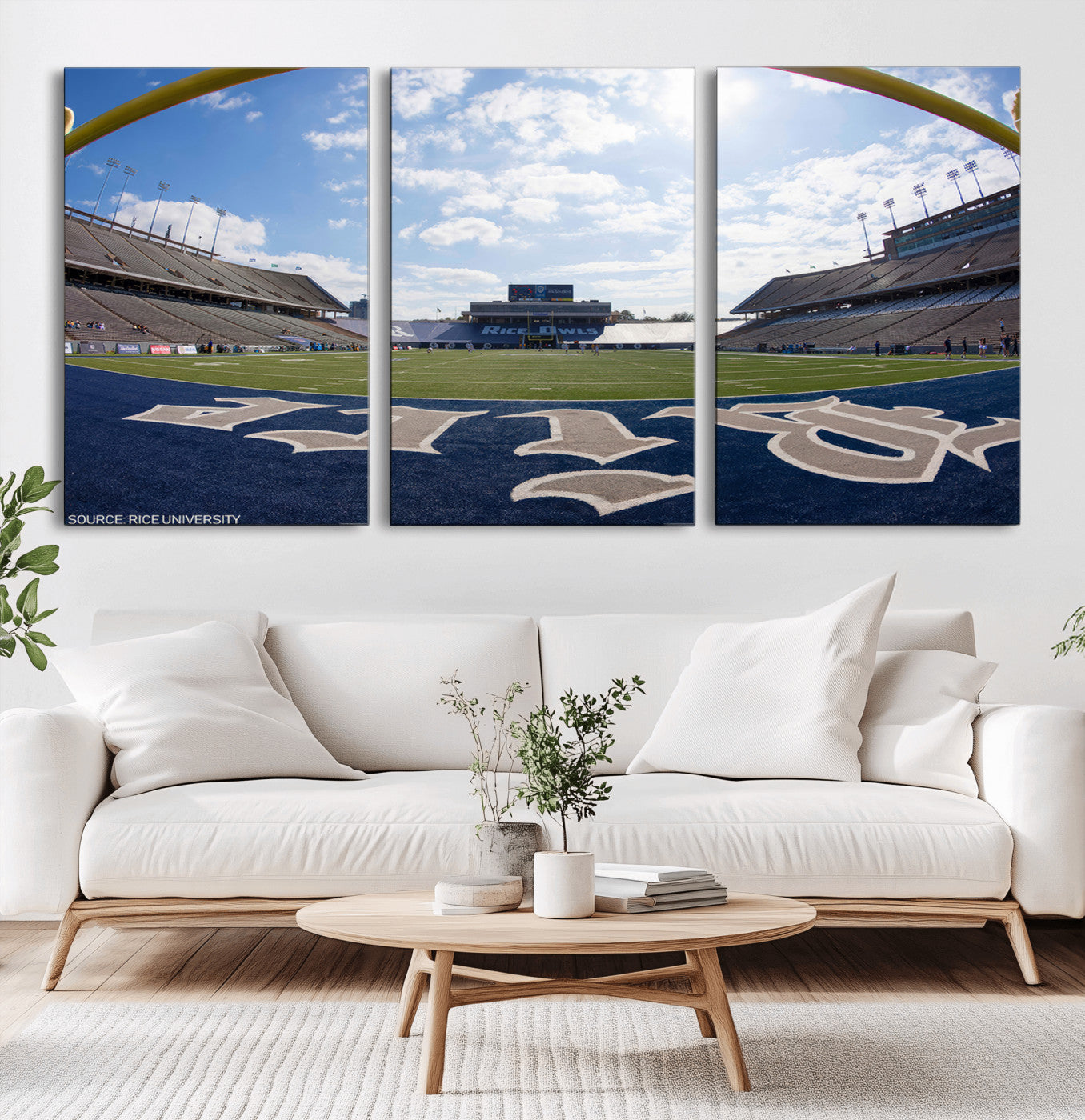 MGV-CV-60X30-3P - Rice University Owls Football Team Print - Houston Rice Stadium Wall Art Canvas Print