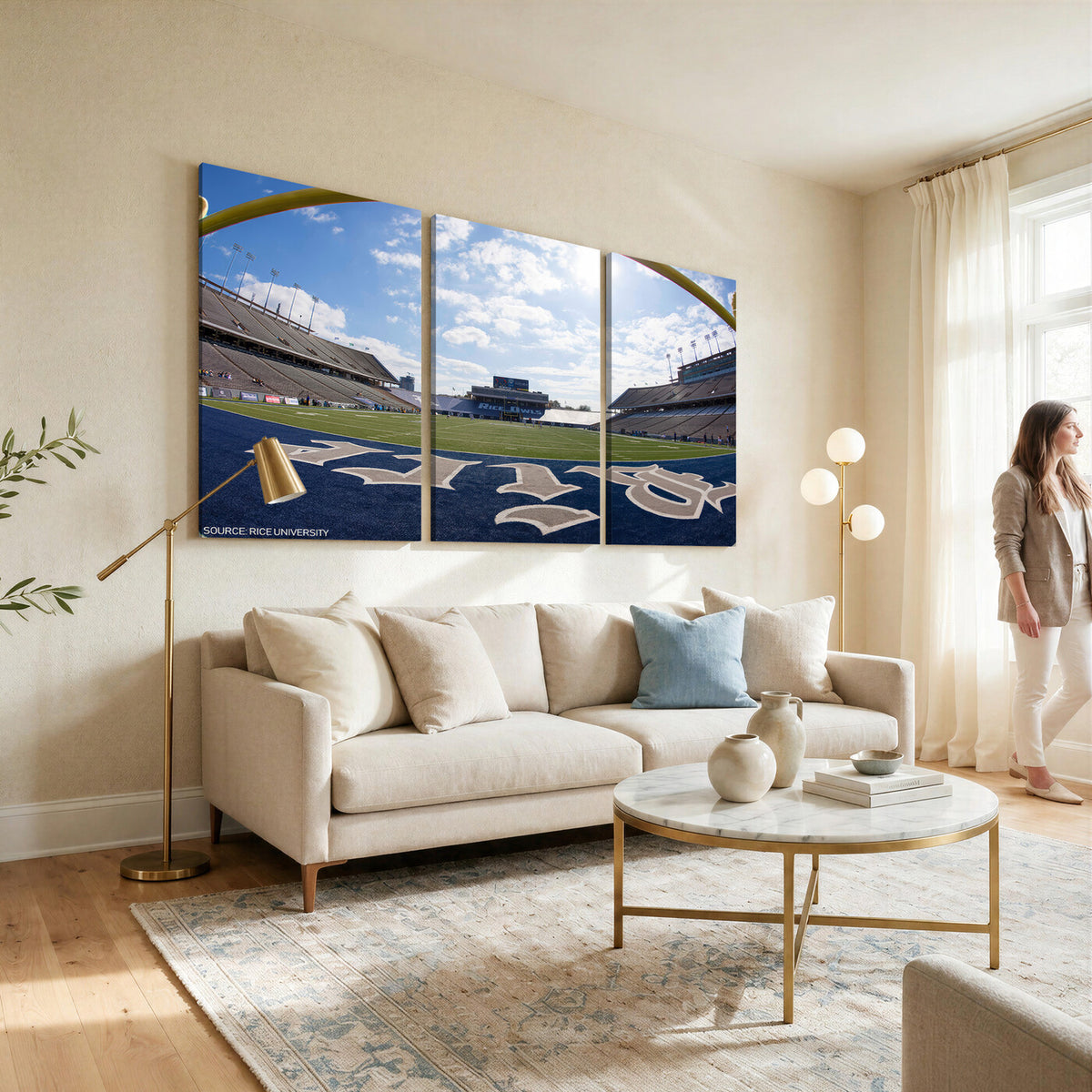 50267-MGV-CV-36X24 - Rice University Owls Football Team Print, Houston Rice Stadium, Framed and Ready to Hang