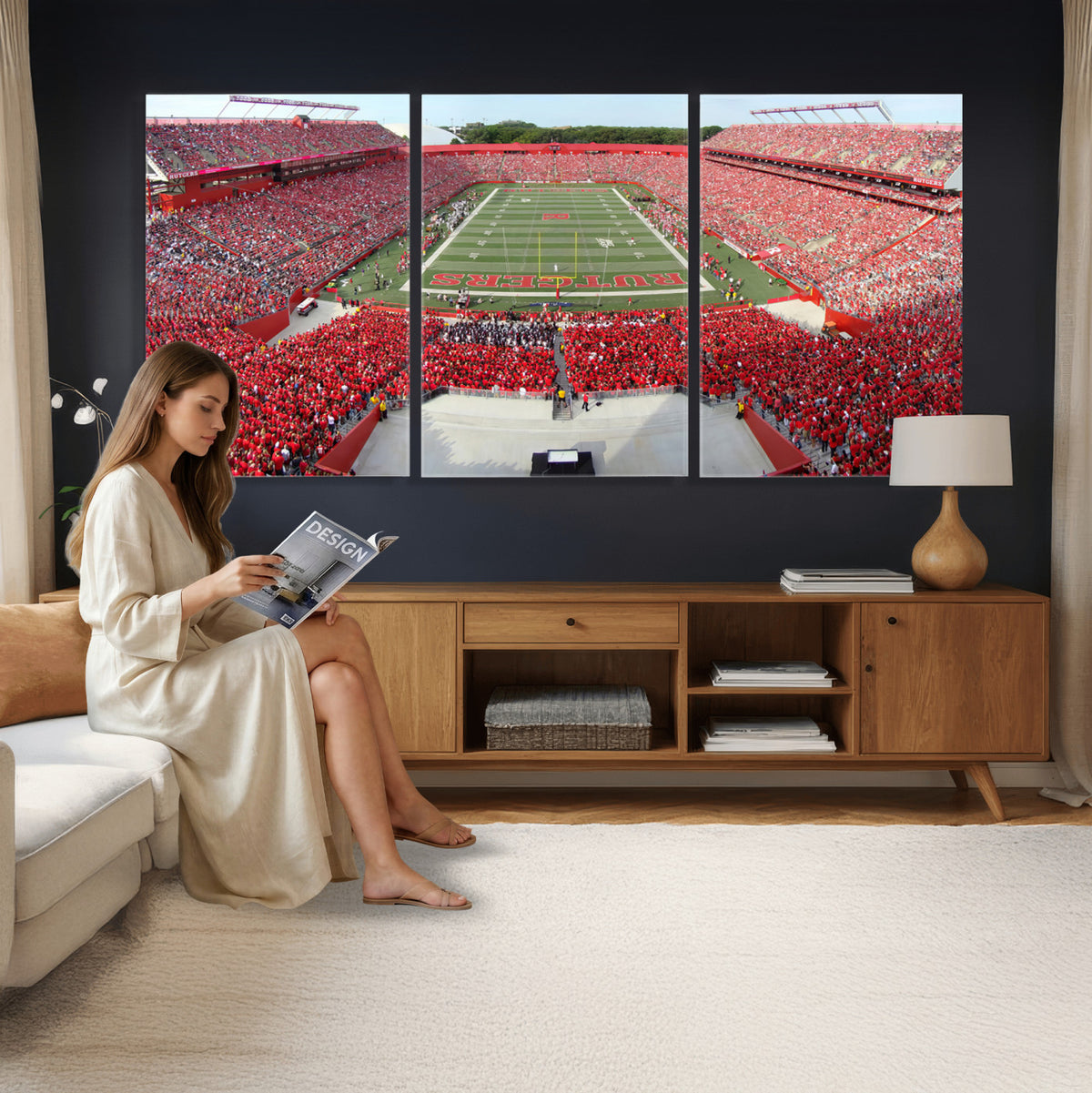 90818-PAN-FL-20X10 - Rutgers Scarlet Knights Football Team Print - Piscataway SHI Stadium Wall Art Canvas Print