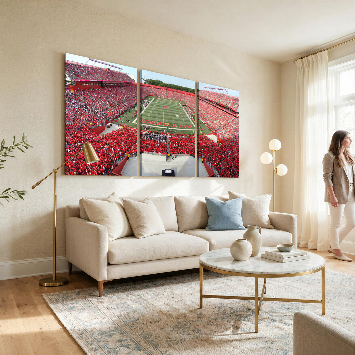 90818-MGV-CV-36X24 - Rutgers Scarlet Knights Football Team Print, Piscataway SHI Stadium, Framed and Ready to Hang