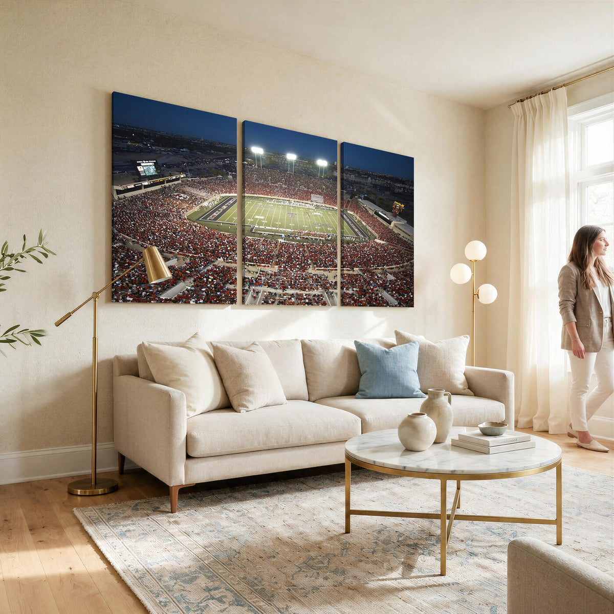 55763-MGV-CV-36X24 - Texas Tech Red Raiders Football Team Print, Lubbock Jones AT&T Stadium, Framed and Ready to Hang