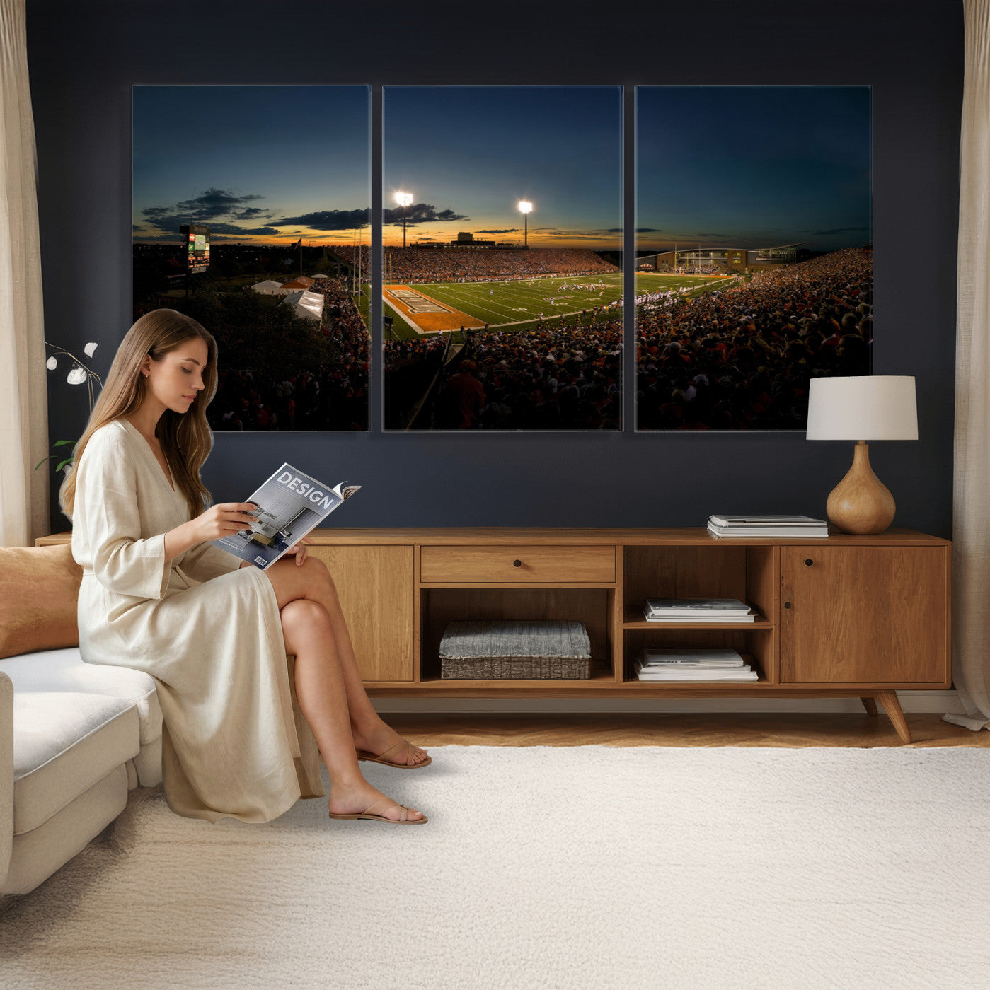 15980-PAN-FL-20X10 - Ball State Cardinals Football Team Print - Muncie Scheumann Stadium Wall Art Canvas Print