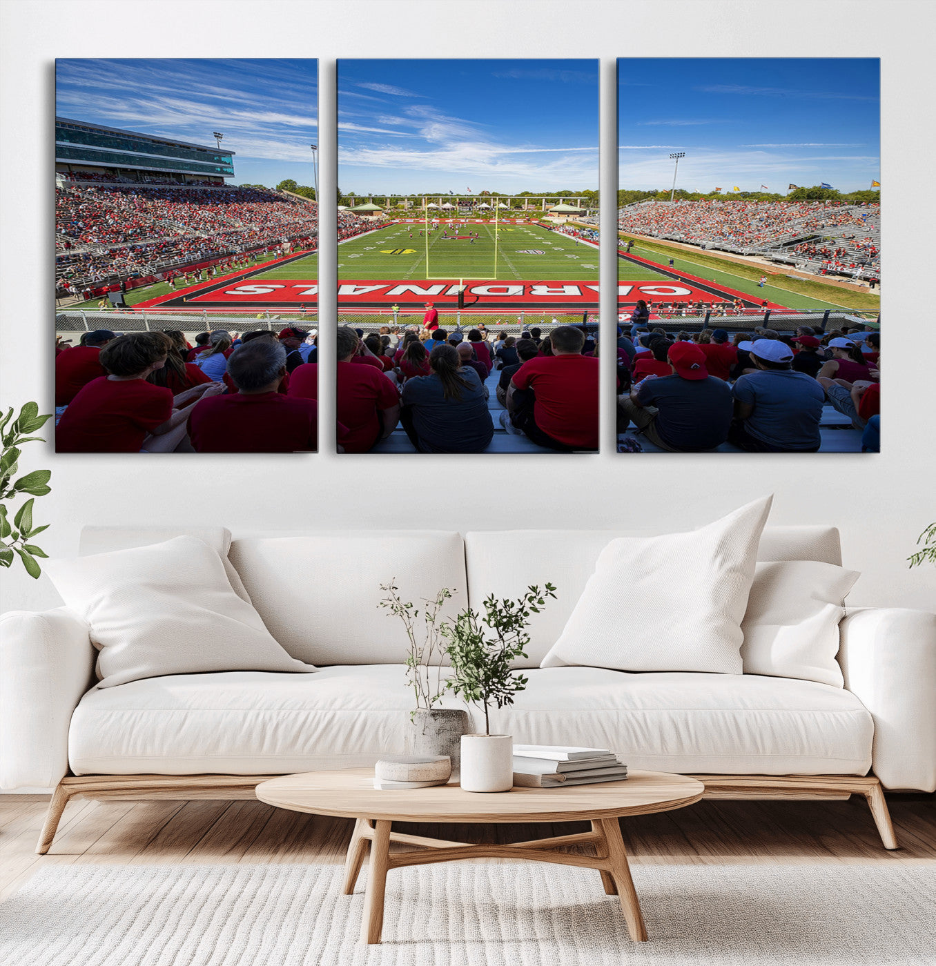 MGV-CV-60X30-3P - Ball State Cardinals Football Team Print - Muncie Scheumann Stadium Wall Art Canvas Print