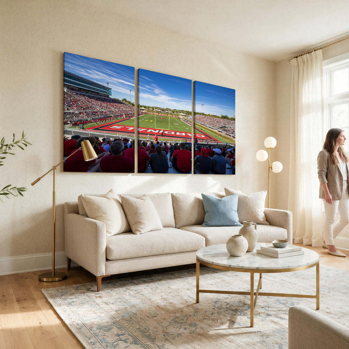 71475-MGV-CV-36X24 - Ball State Cardinals Football Team Print, Muncie Scheumann Stadium