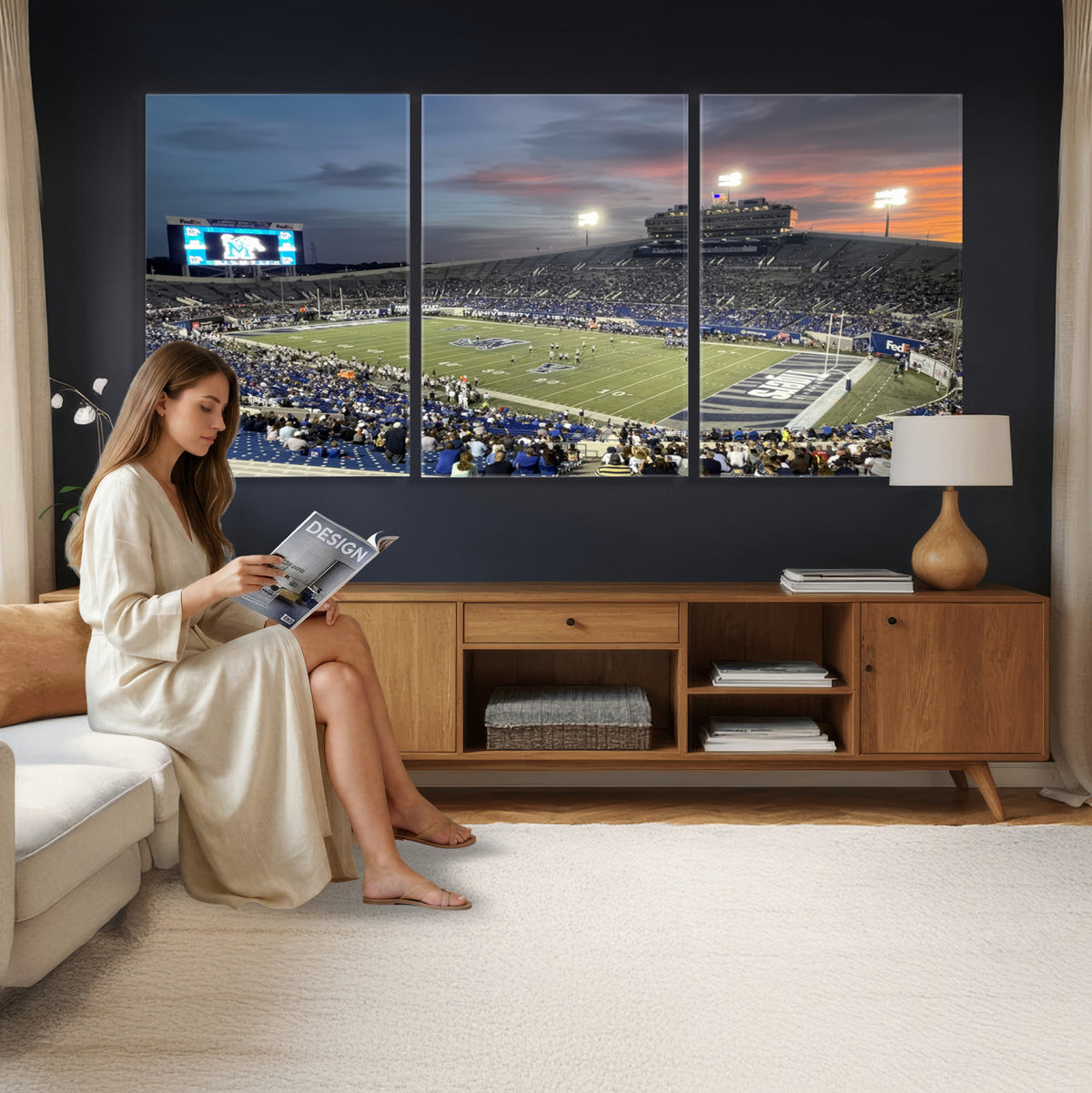 64409-PAN-FL-20X10 - Memphis Tigers Football Team Print - Memphis Simmons Bank Liberty Stadium Wall Art Canvas Print