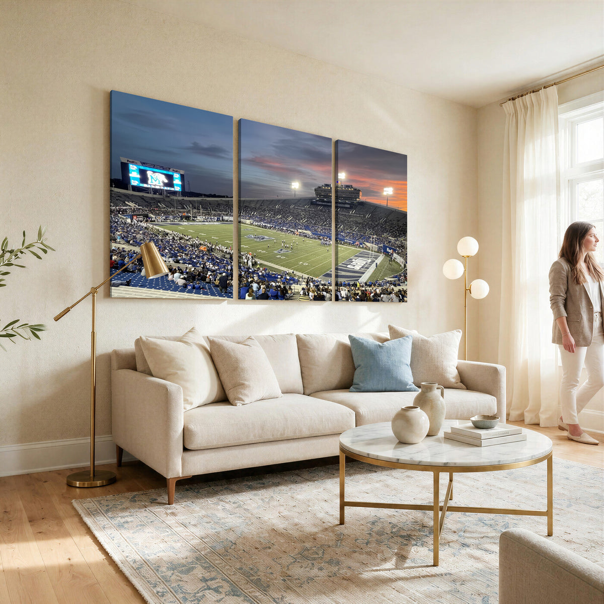 64409-MGV-CV-36X24 - Memphis Tigers Football Team Print, Memphis Simmons Bank Liberty Stadium