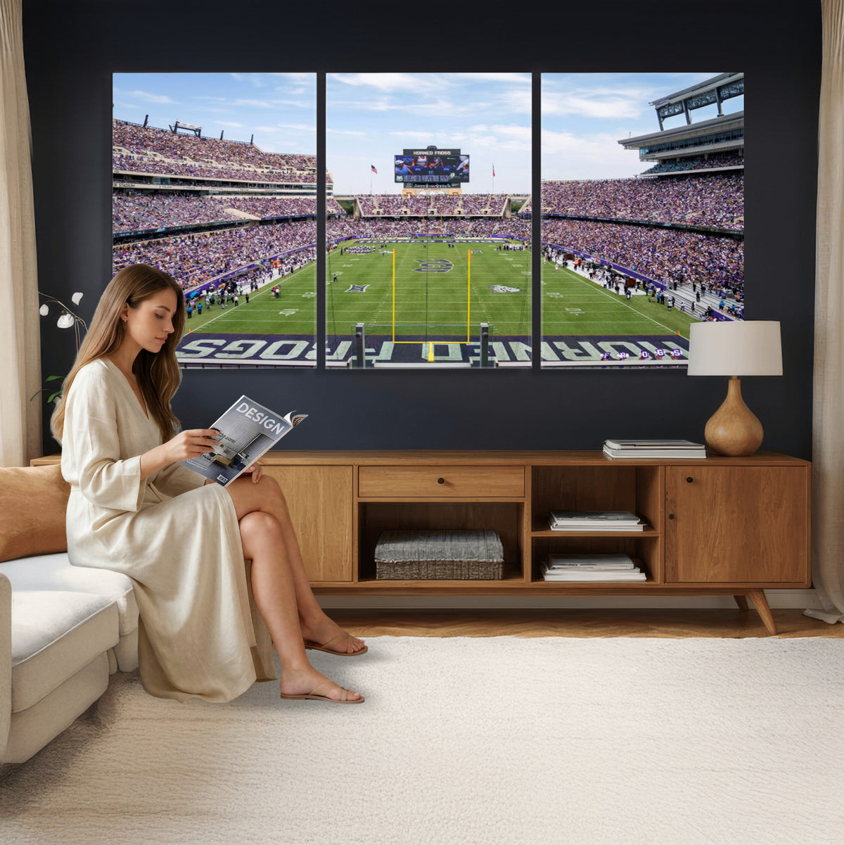 27650-PAN-FL-20X10 - TCU Horned Frogs Football Team Print - Fort Worth Amon G. Carter Stadium Wall Art Canvas Print