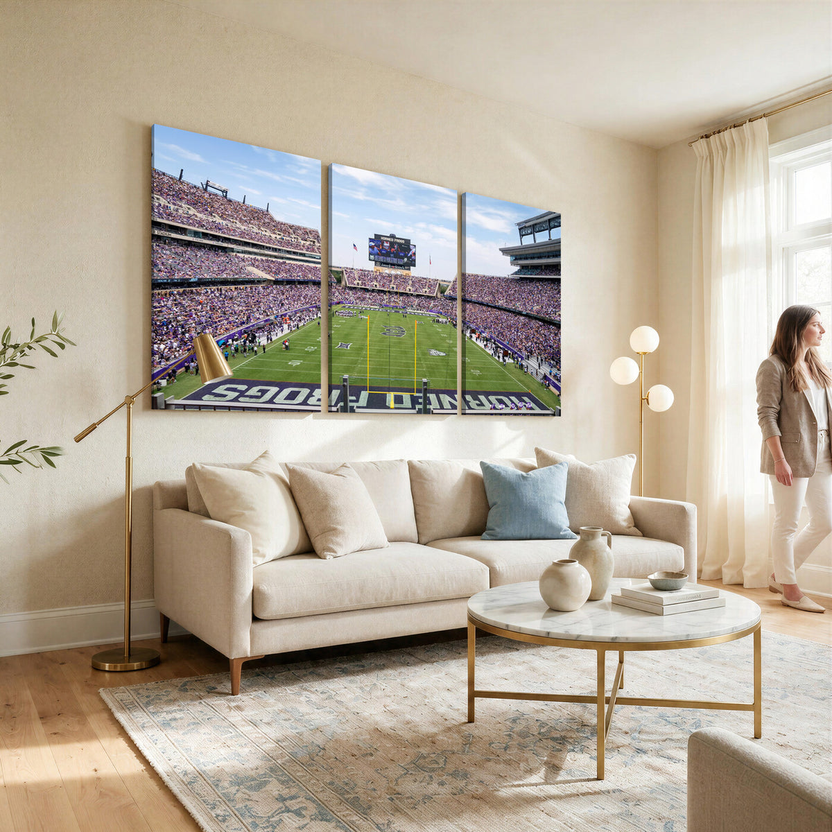27650-MGV-CV-36X24 - TCU Horned Frogs Football Team Print, Fort Worth Amon G. Carter Stadium, Framed and Ready to Hang