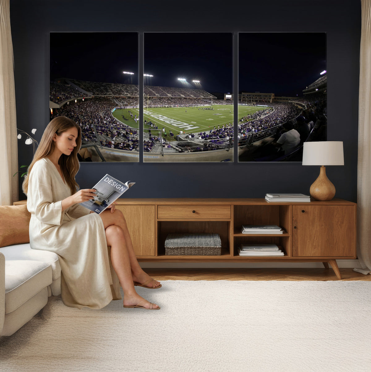 59222-PAN-FL-20X10 - TCU Horned Frogs Football Team Print - Fort Worth Amon G. Carter Stadium Wall Art Canvas Print.