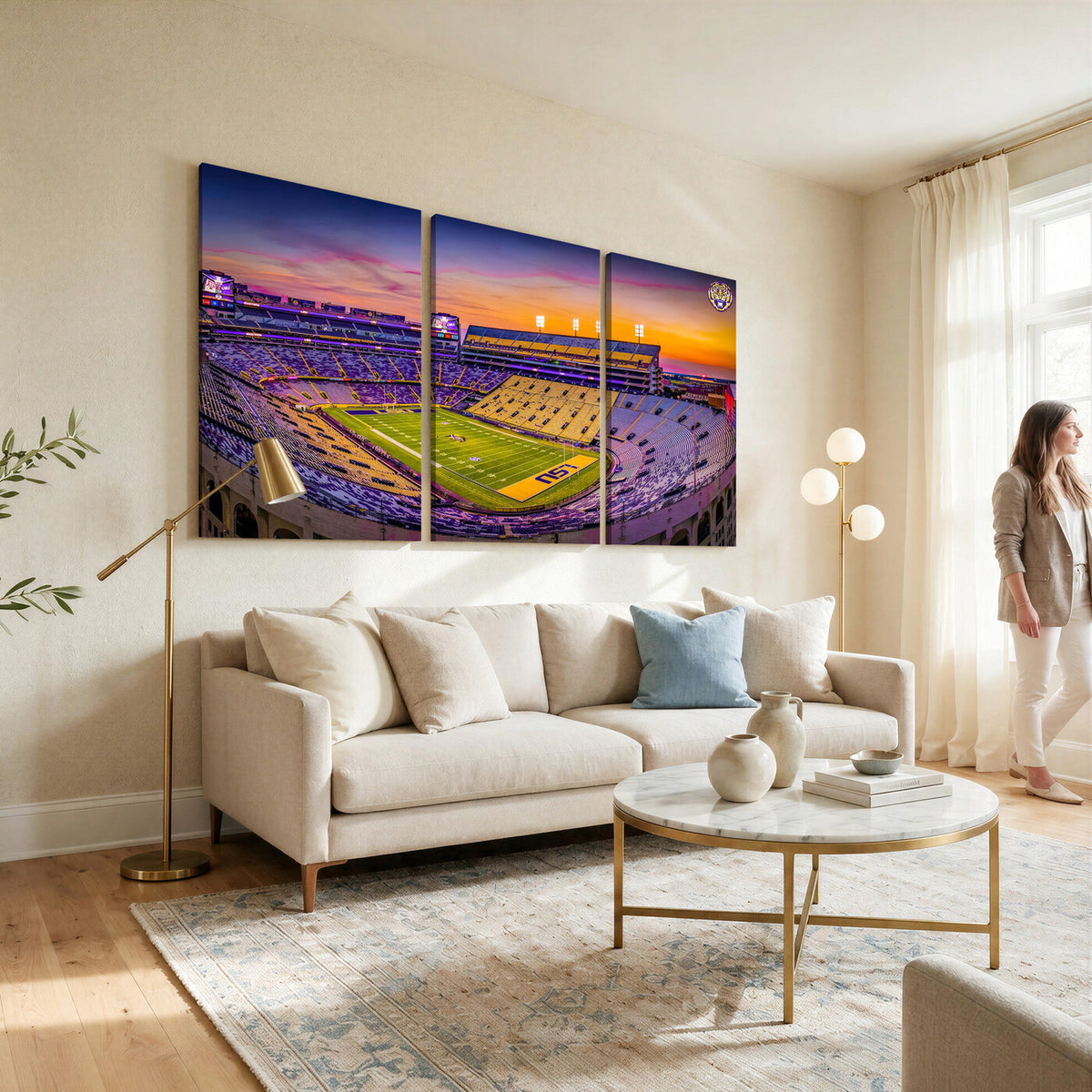 93538-MGV-CV-36X24 - The Louisiana State University Tigers Football Team Print, Framed and Ready to Hang Stadium Print