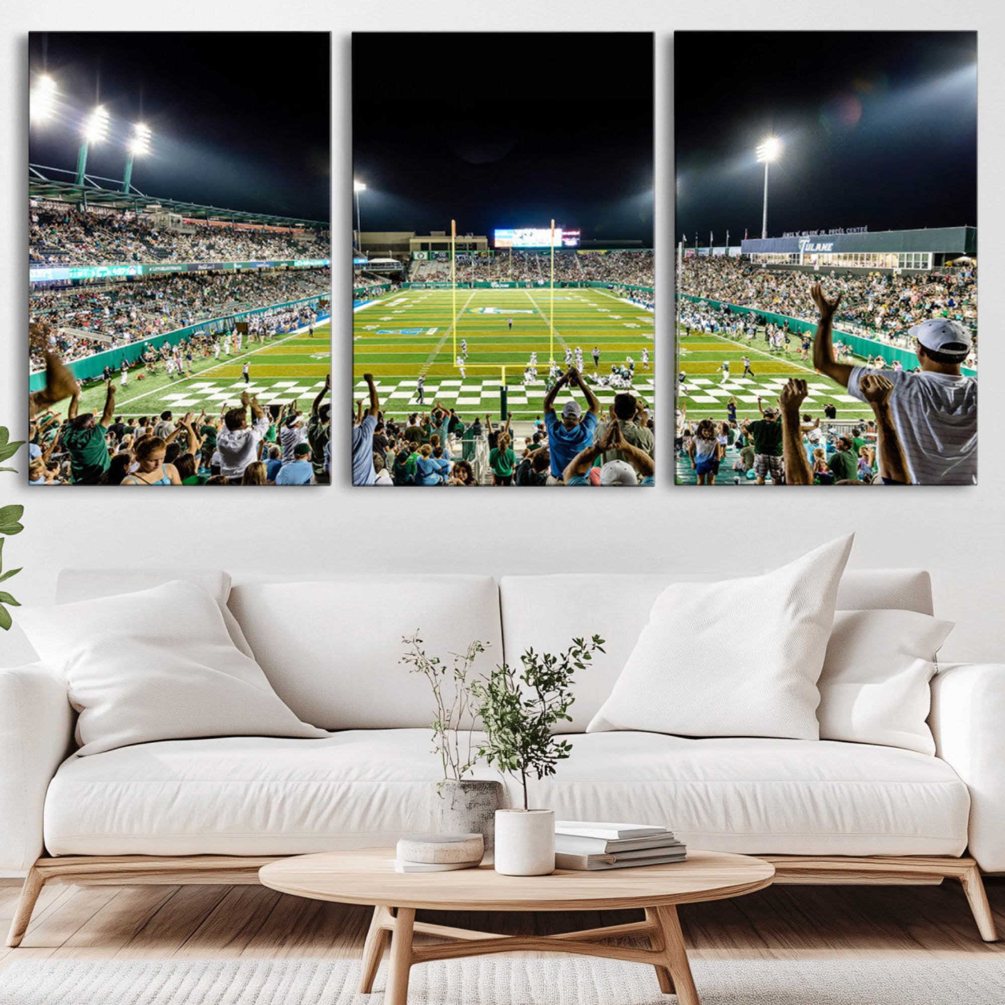 56448-MGV-CV-36X24-The Tulane University Green Wave Football Team Print - New Orleans Yulman Stadium Wall Art Canvas