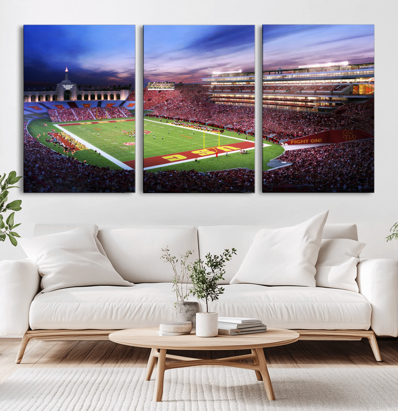 MGV-CV-60X30-3P - The University of Southern California USC Trojans Football Team Print - Los Angeles Memorial