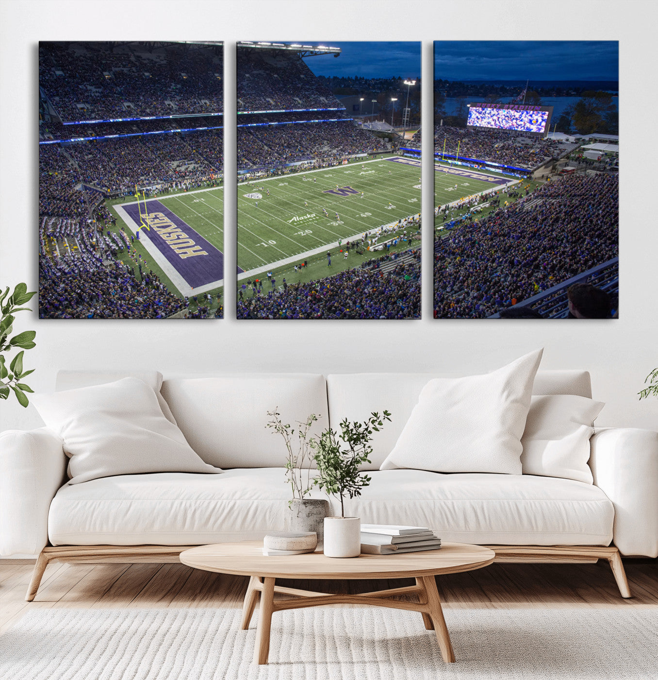 MGV-CV-60X30-3P - The University of Washington Huskies Football Team Print - Seattle Husky Stadium Wall Art Canvas
