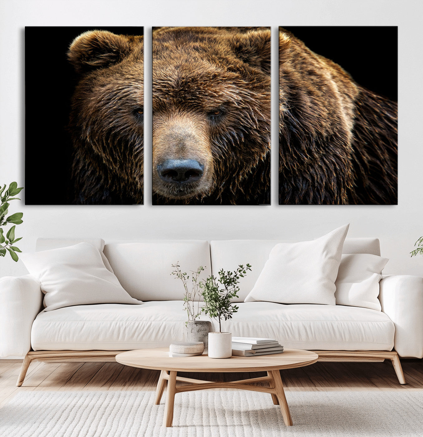 MGV-CV-60X30-3P - Grizzly Brown Bear Canvas Wall Art, Wildlife Animal Canvas Artwork Bear Print, Bear Wall Art Print,