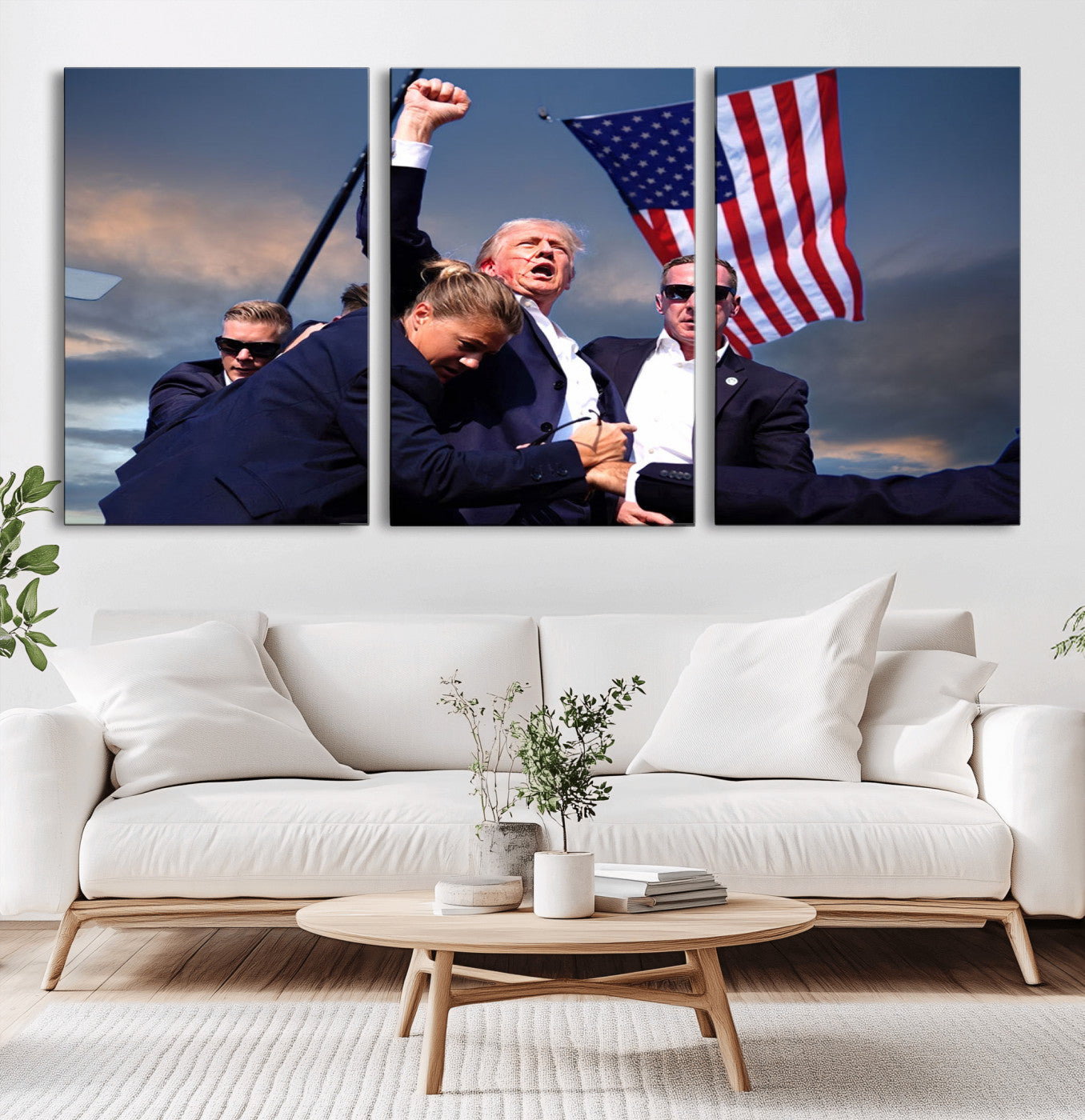 MGV-CV-60X30-3P - Donald Trump Assassination Attempt Wall Art Print, Trump Historic Footage - Iconic Reaction by Trump