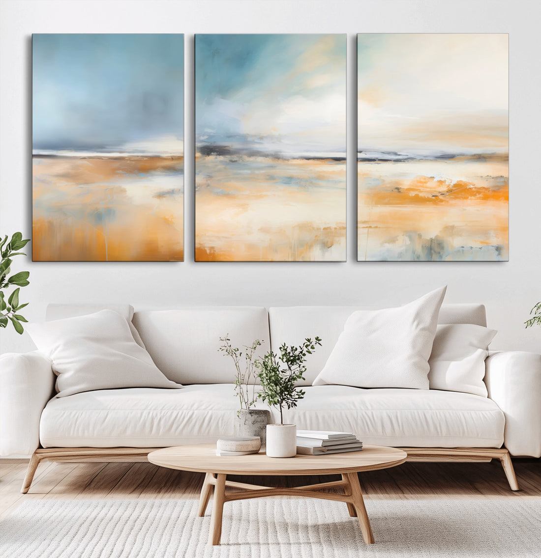 Abstract Landscape Wall Art Canvas Print | Warm Tones of Orange and Blue