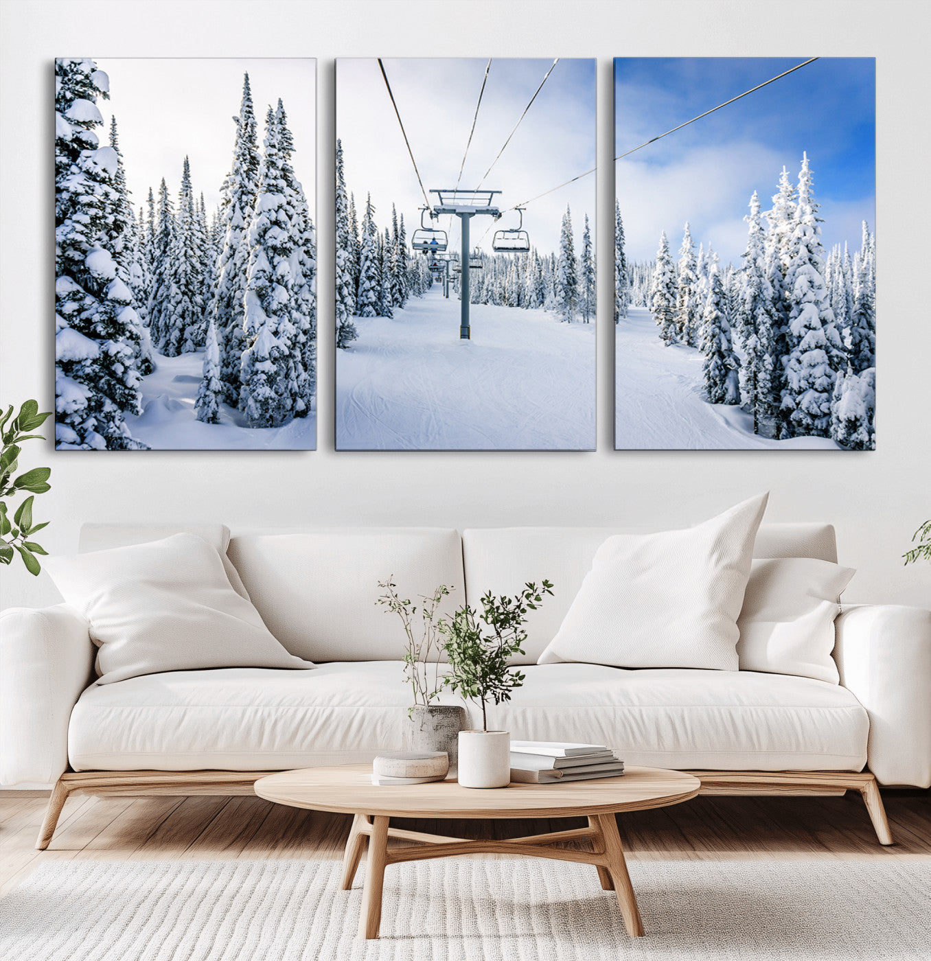 MGV-CV-60X30-3P - Winter Ski Lift Wall Art Print - Landscape Wall Art | Snowy Mountain Adventure | Perfect for Cabin