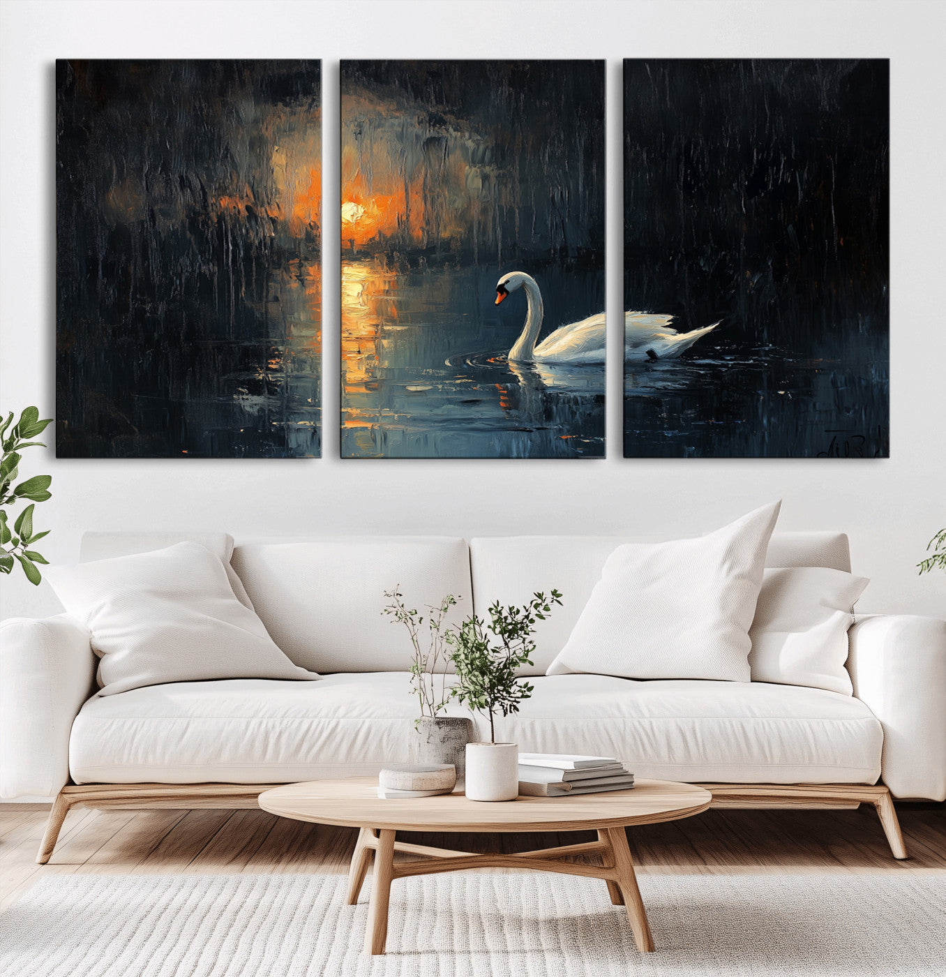 -Abstract Swan on Water Wall Art Canvas Print - Elegant Nature Scene for Modern Home Decor
