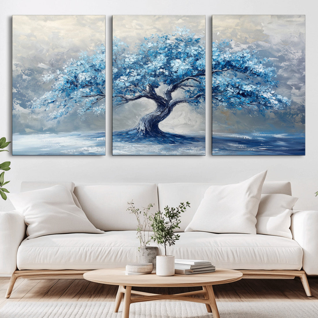 Abstract Blue Tree Art Canvas Print, Majestic Tree Wall Art