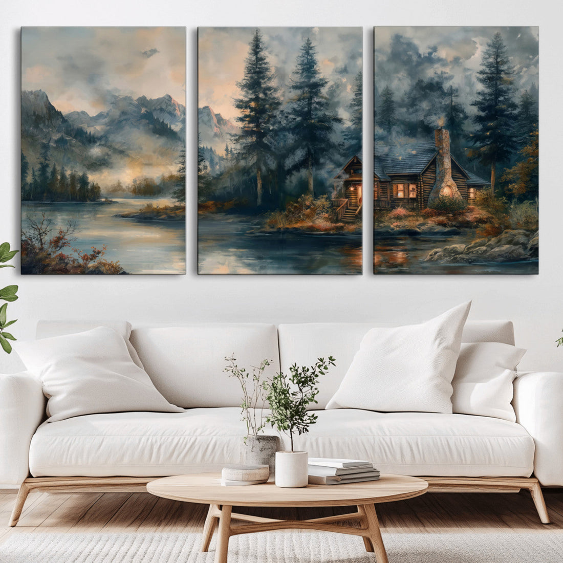 Rustic Cabin Woods Wall Art Print | Lake in a Forest Canvas Print