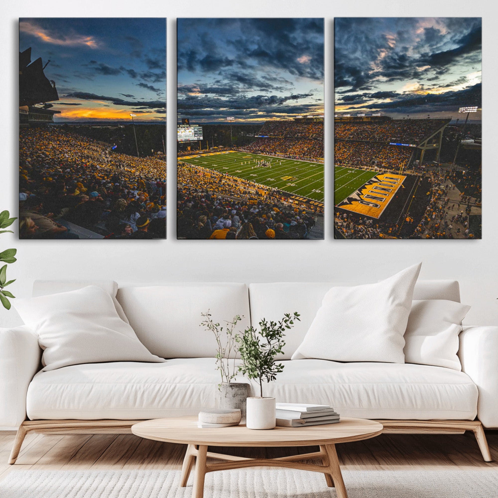 61020-MGV-CV-36X24-University of Wyoming Cowboys Football Team Print - Laramie War Memorial Stadium Wall Art Canvas