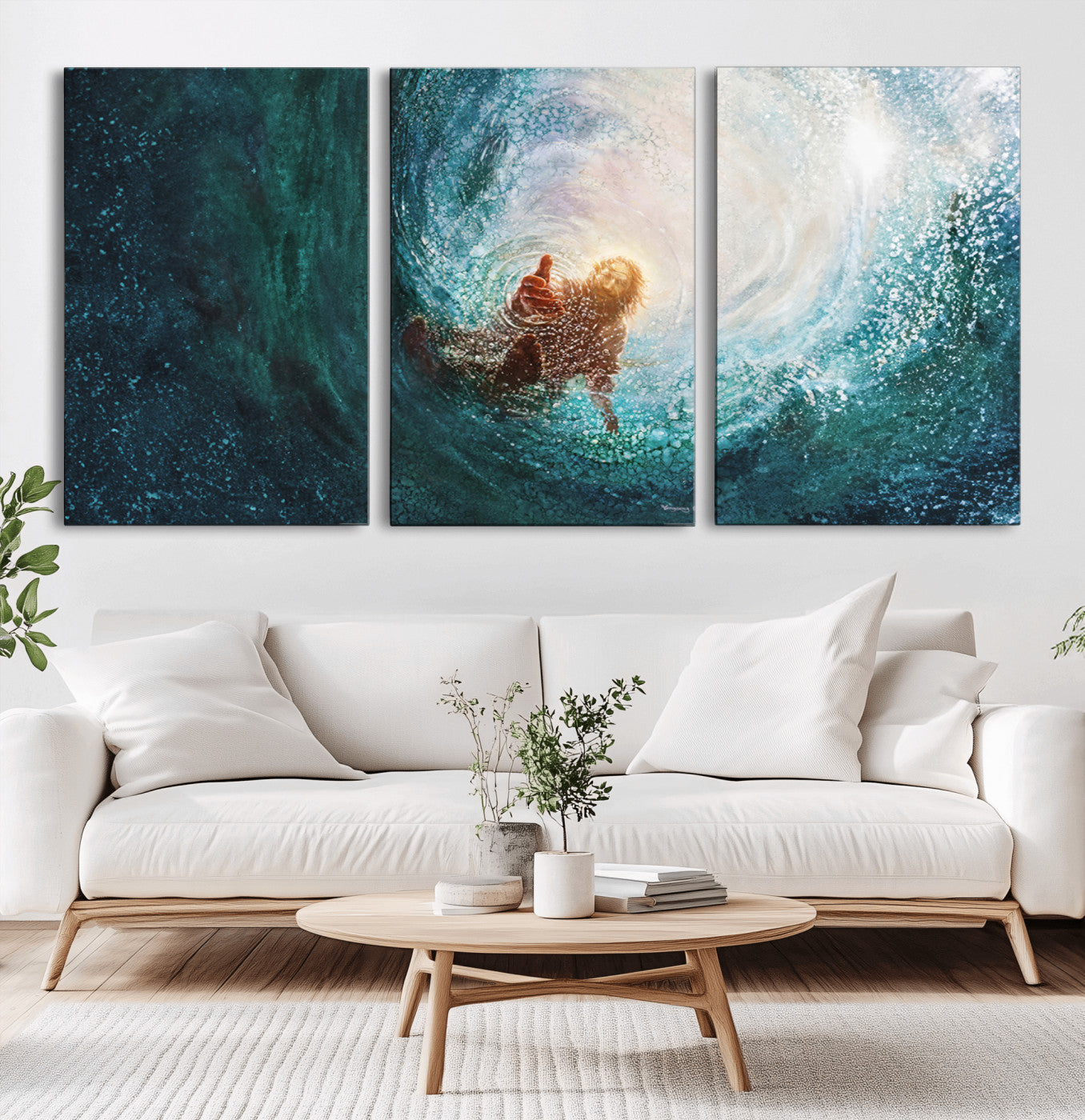 MGV-CV-60X30-3P - Powerful Jesus Canvas Print - Hand of Salvation, Inspirational Wall Art - Framed, Ready to Hang for