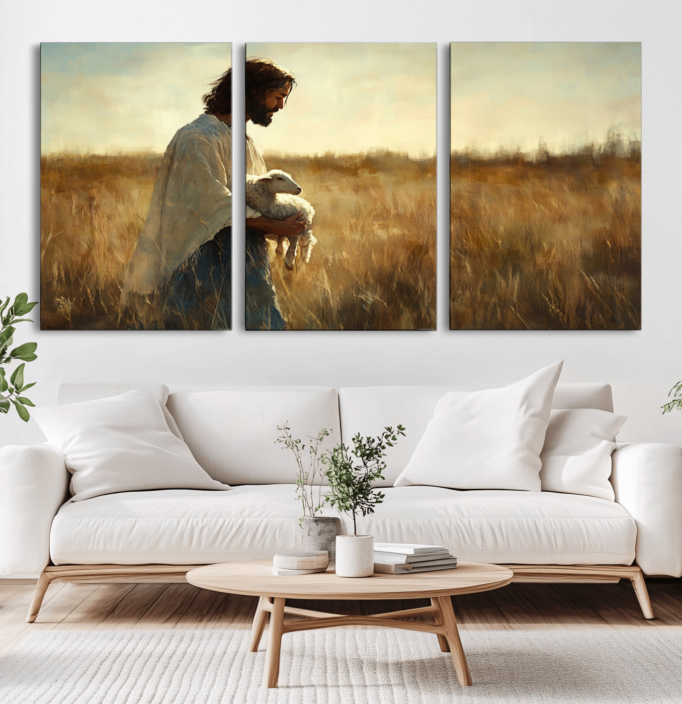 MGV-CV-60X30-3P - Jesus the Good Shepherd Wall Art Canvas Print - Inspirational Christian Religious Print for Prayer