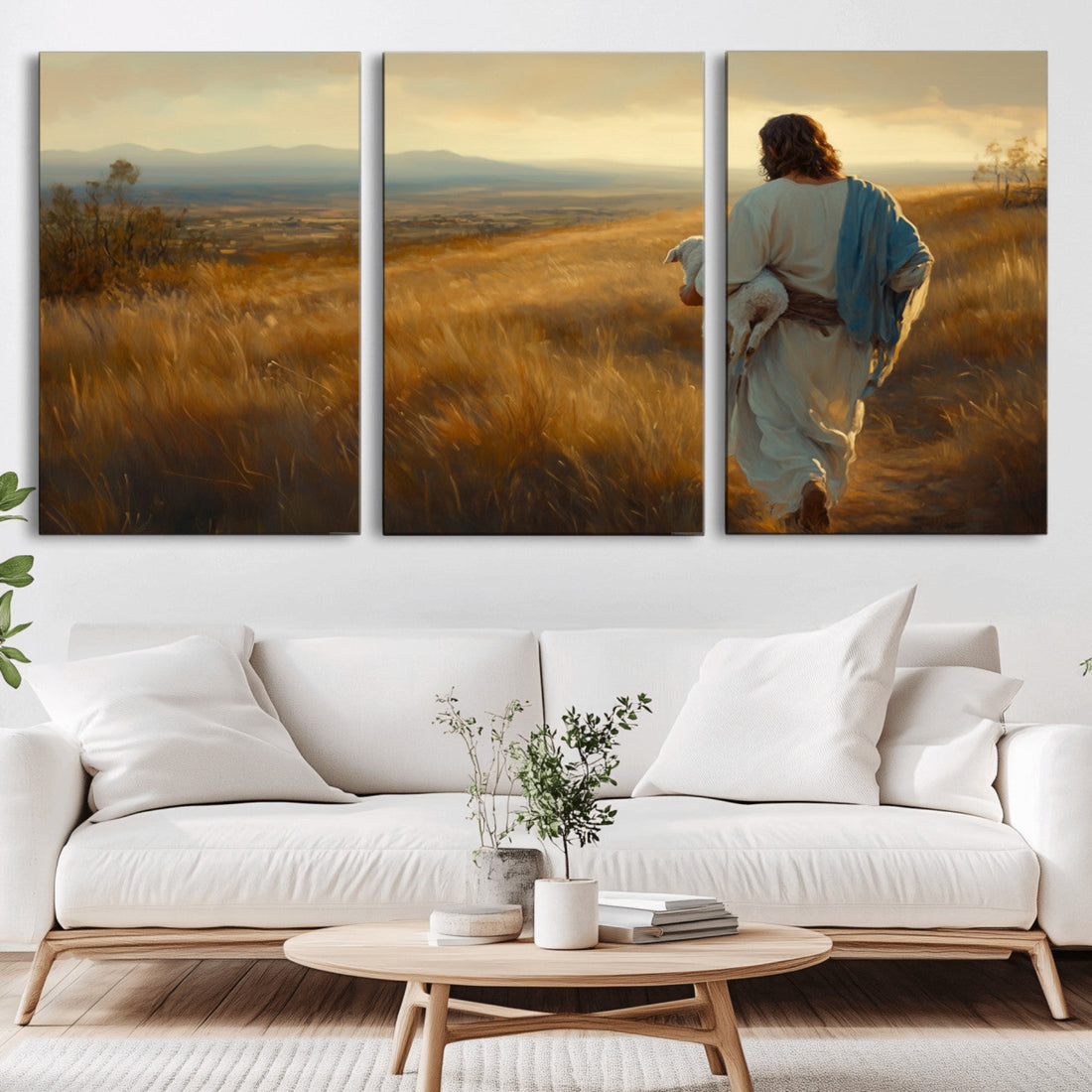 Jesus the Good Shepherd Wall Art Canvas Print, Inspirational Christian Religious Art for Home