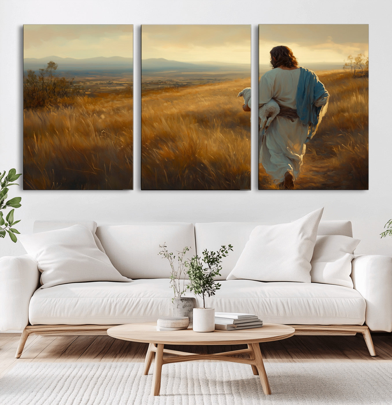MGV-CV-60X30-3P - Jesus the Good Shepherd Wall Art Canvas Print - Inspirational Christian Religious Print for Prayer