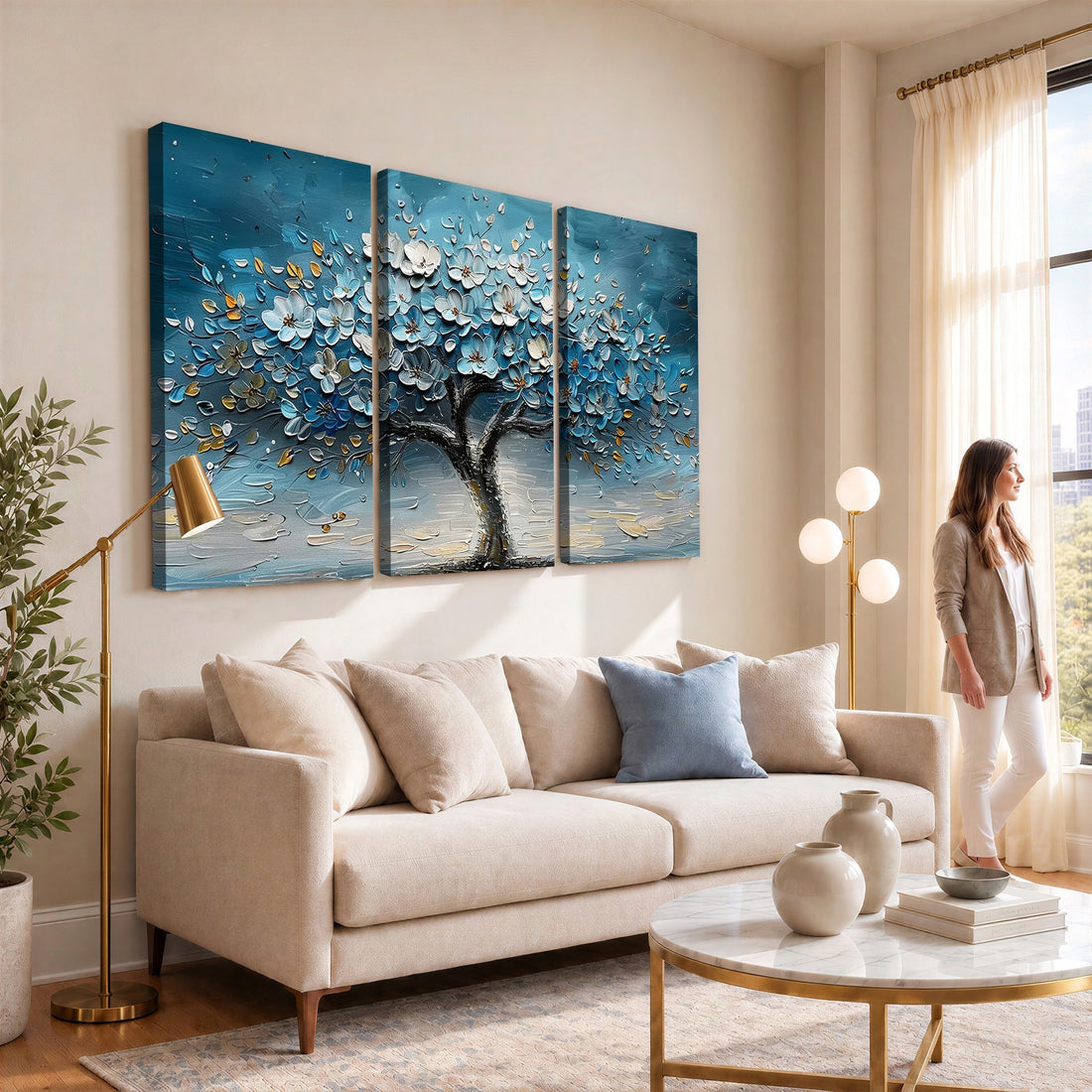 Abstract Blooming Tree Wall Art Canvas Print, Floral Modern Home Decor