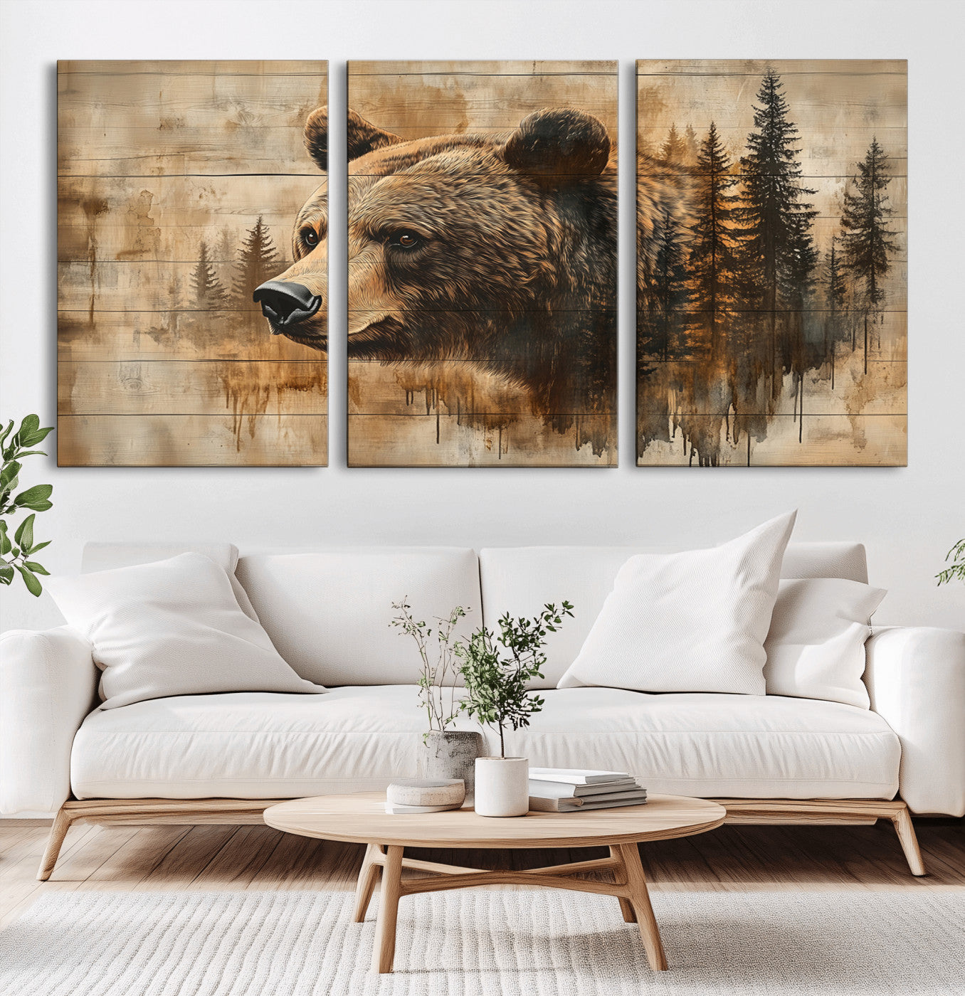 MGV-CV-60X30-3P - Rustic Grizzly Bear Wall Art, Abstract Grizzly 399 Bear Wall Art Canvas Print - Woodland Wildlife
